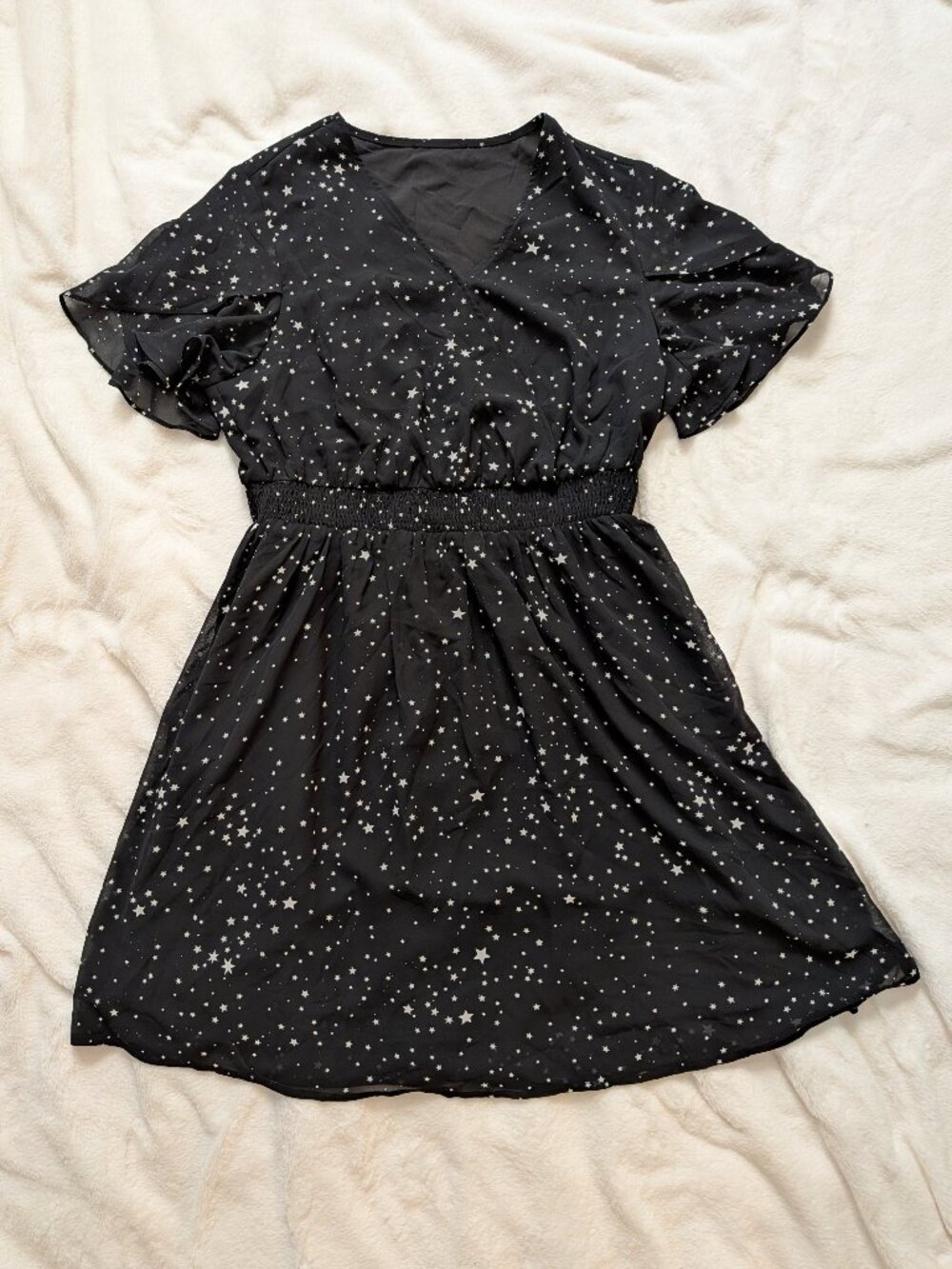 Black Dress Stars Celestial Print Size M Whimsigoth Witchy Chiffon Y2K 90s